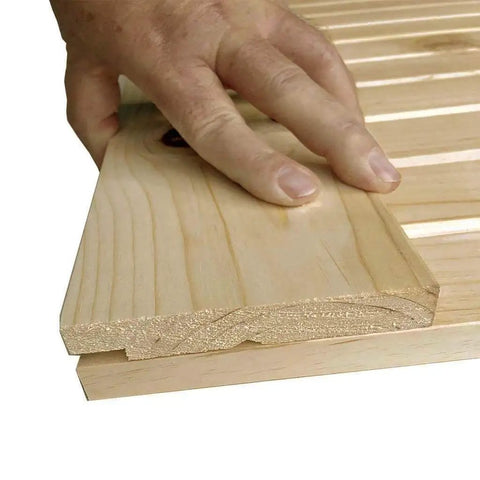 Close-up of a Solid Pine Core Unfinished Interior Barn Door Slab DIY Kit 83.5 Inches By 36 Inches One And Three Eighths Inch Thick Knotty Pine