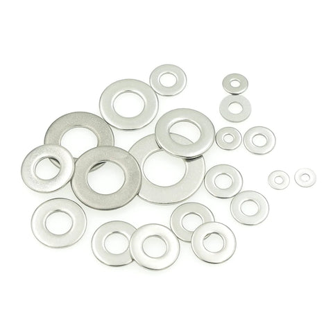 Stainless steel flat washer assortment, 360 pcs, SAE sizes from #2 to 7/16 in