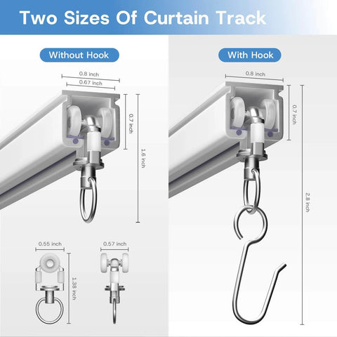 Heavy Duty Ceiling Curtain Track System With Whisper Quiet Glide For Room Dividers Aluminum Alloy Rails Ceiling Or Wall Mount White 3.3ft Track With Hooks diagram