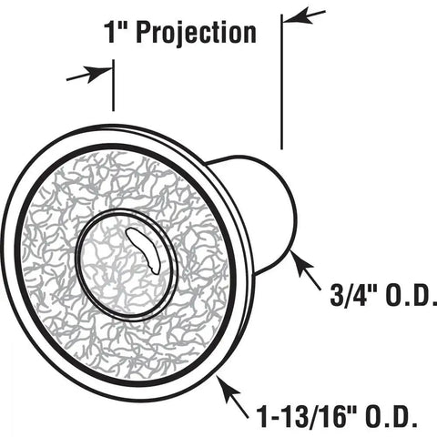 Illustration of Ivory Plastic Bi-Fold Door Pull Knob Pack With Large Base, dimensions 1-13/16 inch diameter, 1 inch projection shown