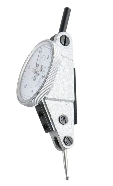 Side view of Horizontal Test Indicator With 1.5 Inch Dial 0.060 Inch Range 0.0005 Inch Resolution Jeweled Movement 210 Degree Swivel Tilted Dial