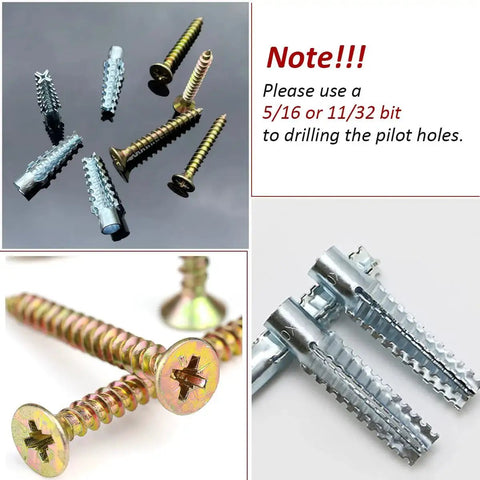 60 Pack Hollow Wall Anchors With Screws For Concrete And Drywall Heavy Duty Steel Expansion Bolts Zinc Plated on display.