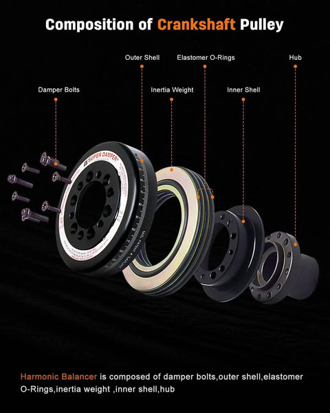 Composition of Harmonic Balancer Crankshaft Belt Drive Pulley For Toyota Camry 1992-2001 2.2L 2164cc, showing parts labeled