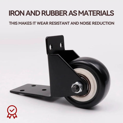Side view of Two Pack Swivel Caster Wheels With L Shaped Plate, 50mm Diameter Silent Caster Replacement, Black, made of iron and rubber.