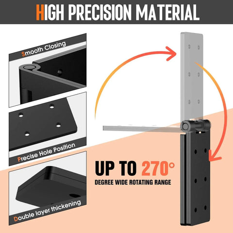 Heavy Duty Gate Hinges 2 Pack Black 270 Degree Adjustable Butt Hinge Folding Door Hinges for Wood Fences Barn Doors Tables