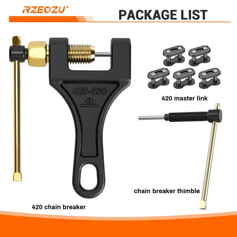 Universal Motorcycle Chain Breaker Tool For 420 530 520 525 428 40 Master Links, includes six master links and chain thimble