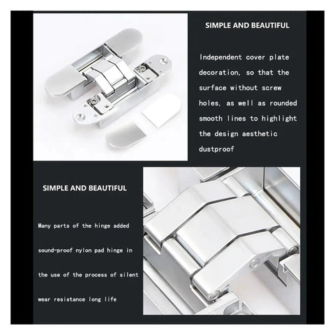 Stainless Steel Heavy Duty Commercial Door Hinges For Invisible 180 Degree Hidden Folding Doors With 3D Adjustable Cross Opening Easy Install Smooth Quiet Close For Front Doors Cabinets And Boxes