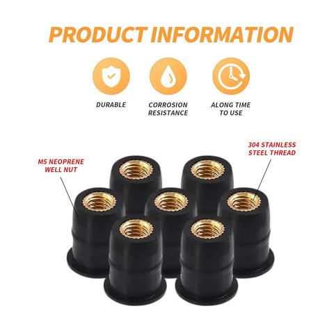 20 Pcs M6 Rubber Well Nuts For Universal Fairing Fasteners And Windshield Mounts, Durable Screw Hardware Pack For Motorcycle Boat Canoe Kayak, Weatherproof And Easy To Install.