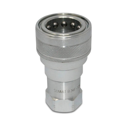 Summit Hydraulics 3/4 in NPT ISO 7241-B quick disconnect hydraulic coupling, knurled silver body
