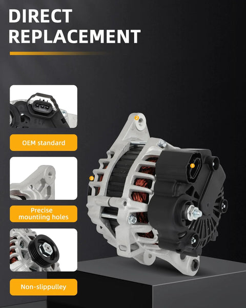 Side view of 90 Amp 12 Volt Alternator Replacement for Hyundai Accent 1.6L 2010 2011 Elantra 2.0L 2010 Kia Rio 1.6L 2010 2011