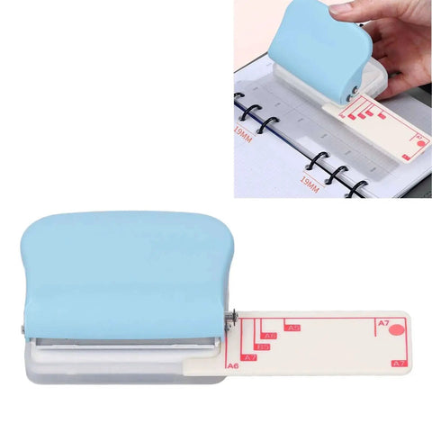 3 Hole Paper Punch Handheld Hole Puncher For A4 A5 A6 A7 B5 And More, 5 Sheets Capacity DIY Office School Home Tool in blue and white