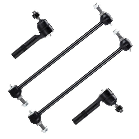 Front lower control arms with ball joints and outer tie rods, black metal suspension kit, four-piece set.