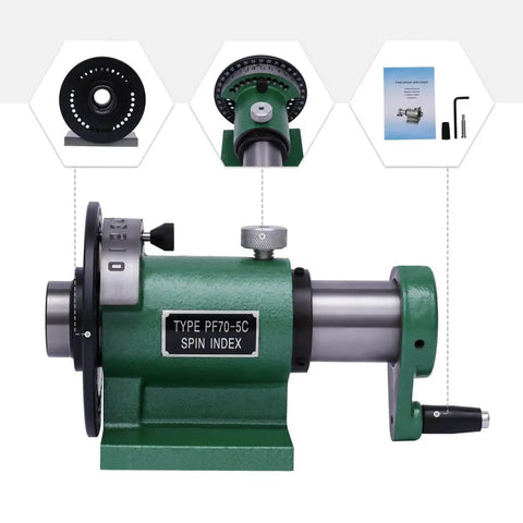 Side view of Do-It-All Indexing Spin Jigs Fixture For Milling Lathe And Grinding, 5C Compatible, showing Type PF70-5C details