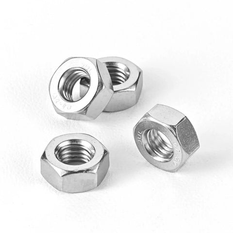 Close-up of M4 Stainless Steel Nuts 304 Grade 18-8 Bright Finish Full Thread Anti Corrosion Coarse Hardware For Boats Dock And Car 100 Pack.
