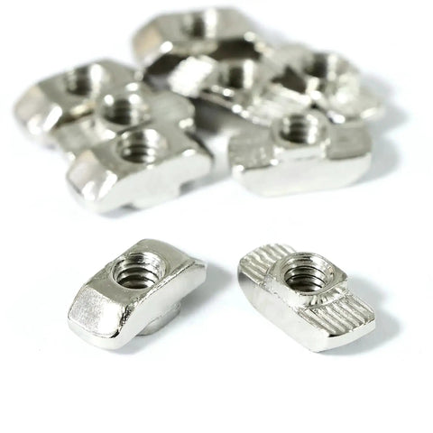 Drop-In T-Nut 1/4-20 Threaded Steel, nickel-plated, scattered view for aluminum extrusion profiles, 20 pack