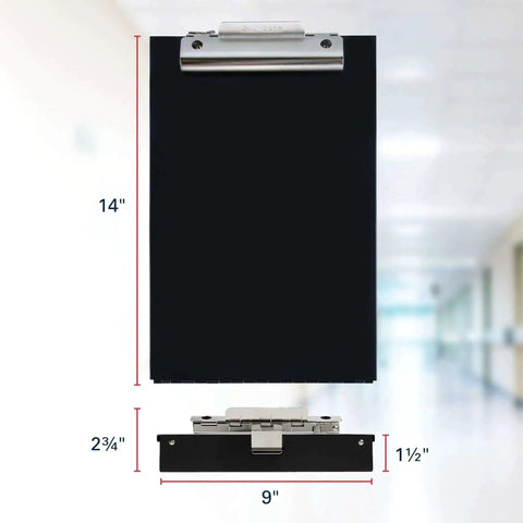 Black Dual Layer Metal Clipboard Folio With Storage For Letter Size Papers Privacy Nursing Clipboard And Office Paper Organizer HIPAA Compliant Form Holder in clinic background
