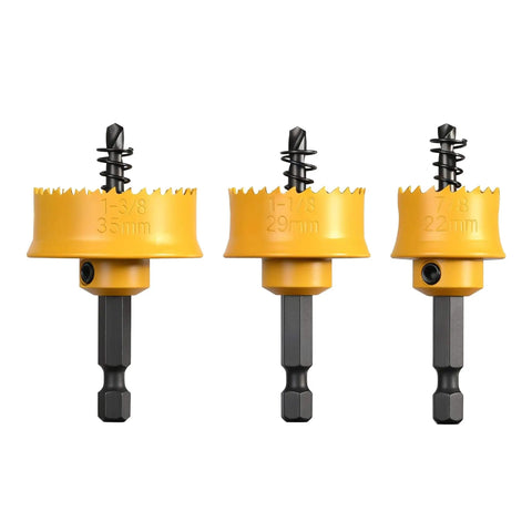 Heavy Duty Impact Hole Saw Set for Plumbers 3 Piece Thin Wall Kit with 7/8 Inch, 1-1/8 Inch, and 1-3/8 Inch holes