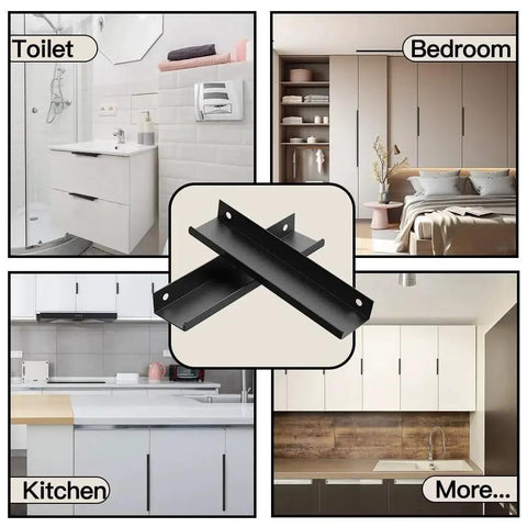 5 Pack 80mm Edge Matte Black Hidden Drawer Cabinet Handles Aluminum Alloy Finger Pull Back Mount Concealed Furniture Hardware