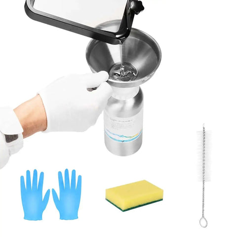 Using stainless steel resin funnel with double strainer, dual filter cup for SLA DLP LCD UV resin cleaning kit, includes gloves, sponge, brush.
