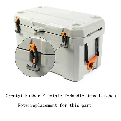 8 Pack 6.3 Inch Flexible Rubber T Handle Draw Latches For Tool Boxes And More installed on a grey cooler
