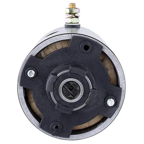 12V Hydraulic Pump Motor For RV Levelers Replacement 11-212-440 CCW Shaft front view showing slotted shaft and connections.