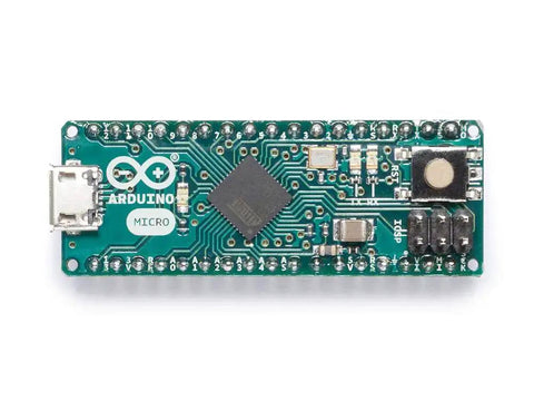 Top view of IDE Compatible Microcontroller Board With Headers And ATmega32U4 USB Interface, green PCB with components.