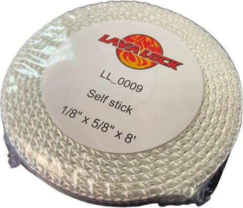 LavaLock self-adhesive gasket tape for wood stove window, white braided, 1/8" x 5/8" x 8 ft