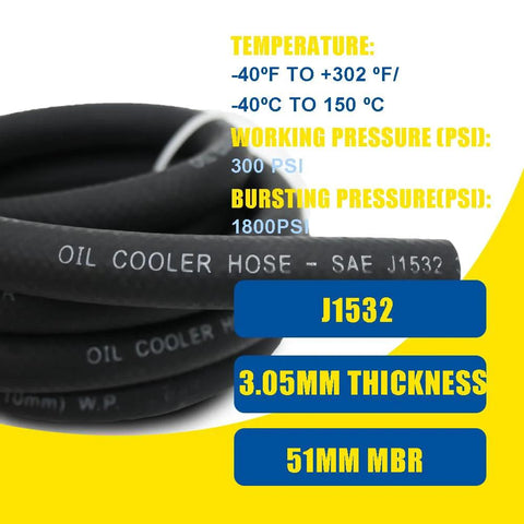 3/8 transmission oil cooler hose, SAE J1532, black coiled hose with J1532 markings