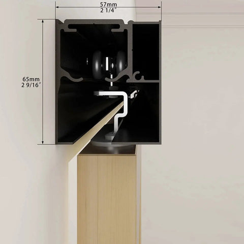 Cross-section of Six Foot Sliding Barn Door Hardware Track Kit Aluminum Box Rail Wall Mount Interior Wooden Doors.