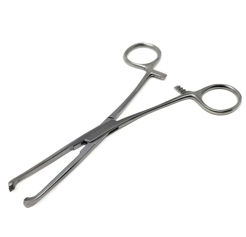 Stainless steel Allis tissue clamp forceps, 6-inch, 4x5 teeth, economy grade.