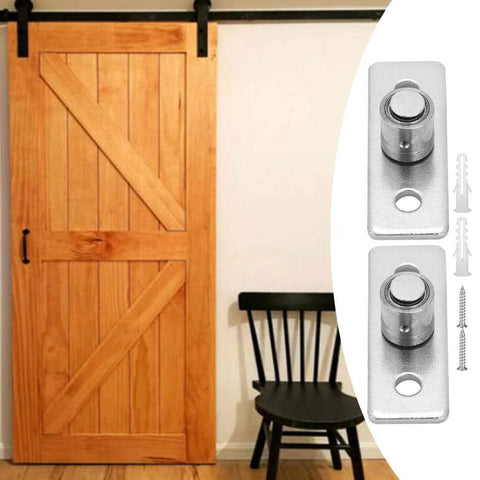 Adjustable Floor Guide For Sliding Barn Doors, Stainless Steel Bottom Roller, Black Finish, installed on wooden door, 2-pack