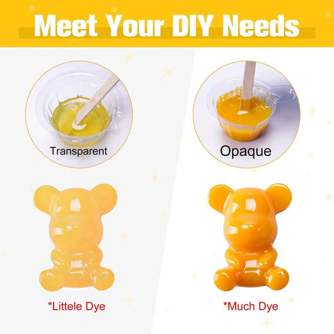 Clear and opaque displays of yellow pigment from Vibrant Six Color Epoxy Resin Pigment Paste Set For Consistent Batch Coloring 10.15 Oz 300 Ml
