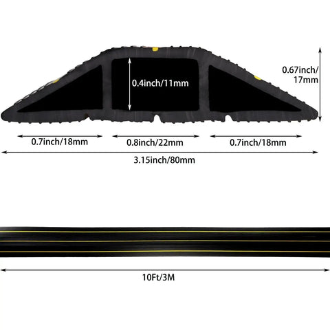Cross-section of 10 Foot Floor Cord Cover With Large Cable Channels For Easy Organization And Trip Hazard Prevention, showing dimensions.