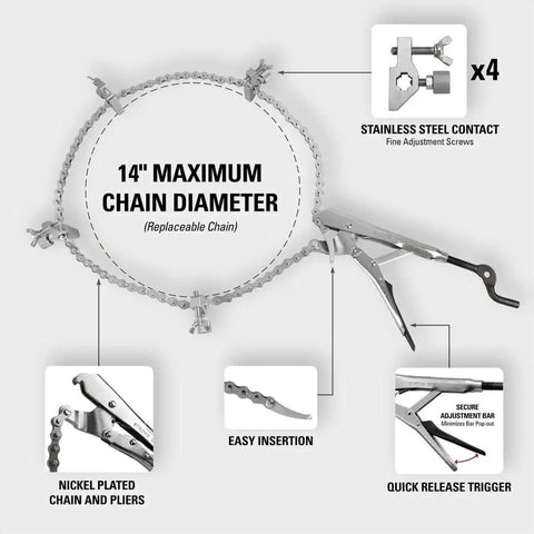 Pipe Alignment Chain Pliers Built Tough For Precise Welding, Adjustable Stainless Steel Contacts With 48 Inch Chain