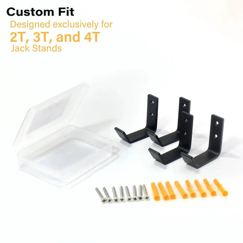 Wall Mount Jack Stands Holder 4 Pack Heavy Duty Stainless Steel Fits 2 3 4 6 Ton with screws and anchors