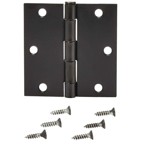 Interior Door Hinges Square 3.5 Inch Matte Black Pack Of 12 With 72 Mounting Screws Durable Steel Construction front view