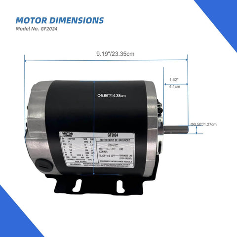 1/4 HP 115V Blower Motor 1725 RPM 48 Frame Replacement For Packard NBK20609 showing dimensions and label