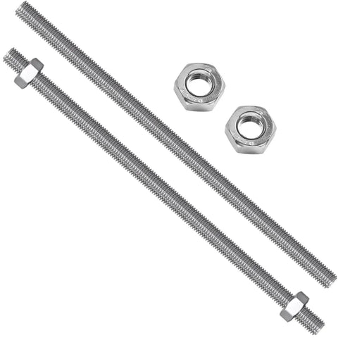 2 Pack M12 300mm Stainless Steel Cuttable Fully Threaded Rods 1.75mm Pitch with nuts, front view