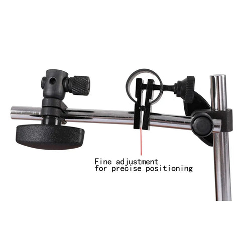 Precision Dial Indicator With Magnetic Base Holder Long Arm 0 To 10mm Range 0.01mm Graduation Fine Adjustment For Accurate Metalworking Measurements And Machinist Inspections For Professionals In Workshops And Shops, focusing on fine adjustment feature.