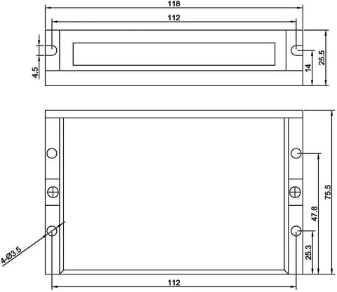 Technical drawing of Premium CNC Stepper Motor Driver DM542 for DC 20 to 50 Volt, 2 Phase Hybrid Microstepping with dimensions.
