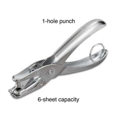 One Hole Punch For Office And Home Use, Five Sheet Capacity, Compact Metal Paper Punch In Silver, Chrome Plated Steel Built To Last For Everyday Office Hustle