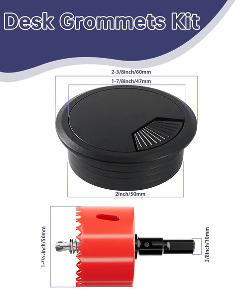 Desk grommet and hole saw from 2 Inch Desk Grommet And Cable Grommet Kit Black 10 Pack With 2 Inch Hole Saw For Cable Management