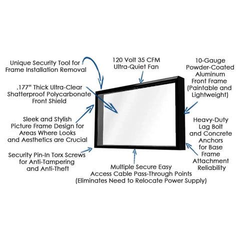 Indoor TV Enclosure For 42 To 50 Inch Screens Built Like A Tank With Shatterproof Front Panel, Security Locking System, Heavy Duty Display Case.