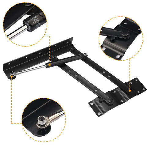 Heavy Duty Lift Up Hydraulic Hinge Set For Coffee Tables And Furniture Two Pair Folding Lift Top Hinges No Fuss Lift Top Hardware With Anti Rust Steel Construction Supports Up To 50kg Easy Lift Mechanism Built For Home Improvement By GENHAKON close-up view