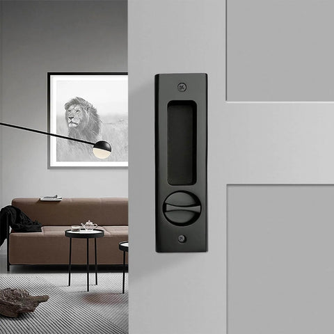 Privacy Pocket Door Lock Hardware For 6.3 Inch Pocket Doors Invisible Sliding Door Lock With Keys Recessed Handle Latch installed view.