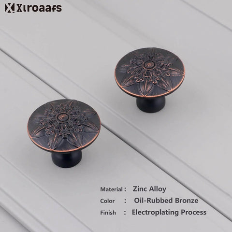 Oil Rubbed Bronze Cabinet Knobs Set 10 Pack One Point Four Inch Round Floral Design For Kitchen Cabinets And Drawers