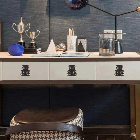Dresser with Lovely Teddy Bear Ceramic Cabinet Knobs in a modern room setting