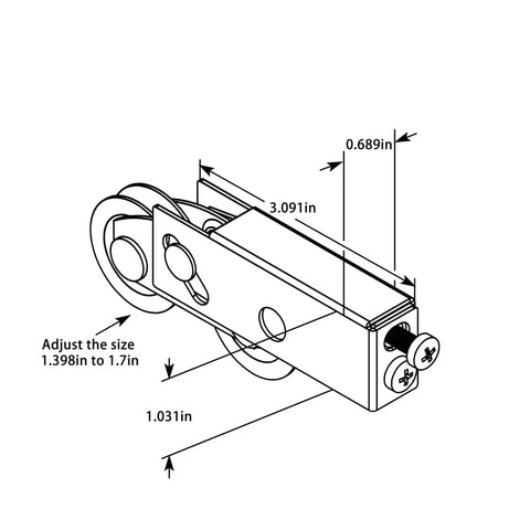 Diagram of End Adjust Tandem Patio Door Rollers with Steel Carrier and Ball Bearing Wheels Nylon Wheel Option for aluminum tracks.