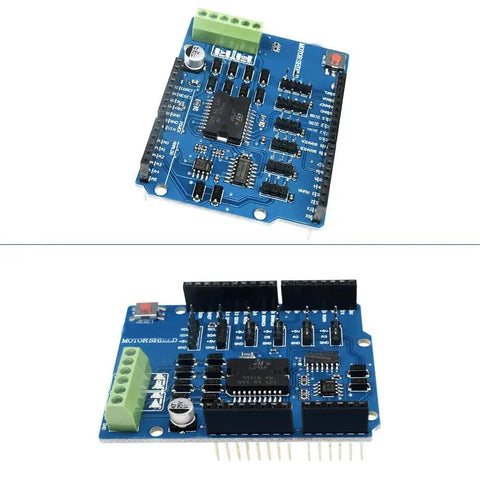 L298P Shield R3 Motor Driver Module Expansion Board H Bridge 2A for Arduino Uno Mega 2560, top and side view.