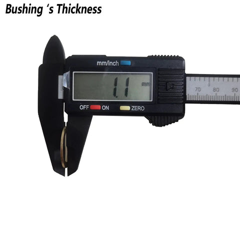Digital caliper measuring 1.1mm thickness of 10 Pcs Saw Blade Bushings 7/8 To 5/8 Inch Brass Ring Adapters for woodworking by ANTENGDATOOL